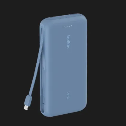 Зарядний пристрій Power Bank Belkin 20000мАh, 30Вт, вбудований кабель USB-C (Blue)