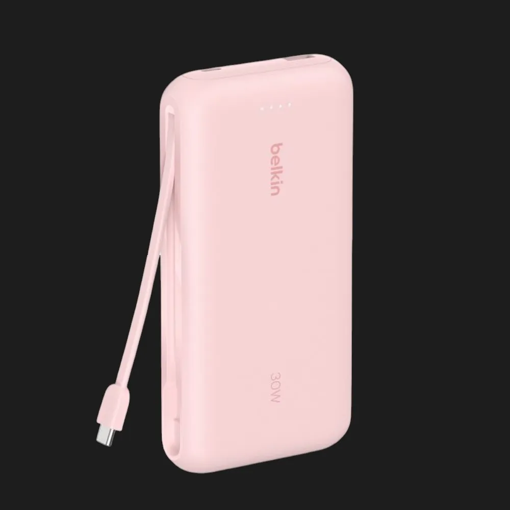 Зарядний пристрій Power Bank Belkin 20000мАh, 30Вт, вбудований кабель USB-C (Pink)