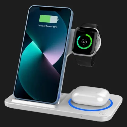 Безпровідна зарядка WiWU Wi-W020 Foldable 3 in 1 Wireless Charger (White) в Ковелі