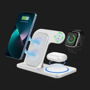 Безпровідна зарядка WiWU Wi-W020 Foldable 3 in 1 Wireless Charger (White) в Олександрії