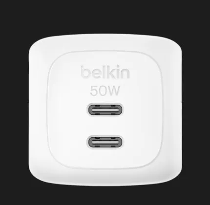 Блок питания Belkin Home Charger 50W 2хUSB-С GAN PD PPS (White)
