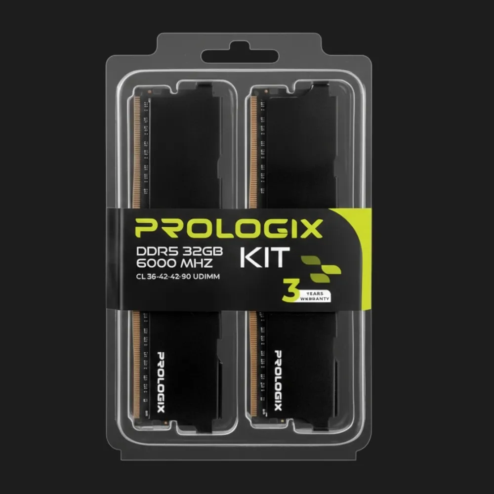 Оперативна памʼять Prologix Black DDR5 32GB 2x16GB 6000MHz (PRO32GB6000B5K)