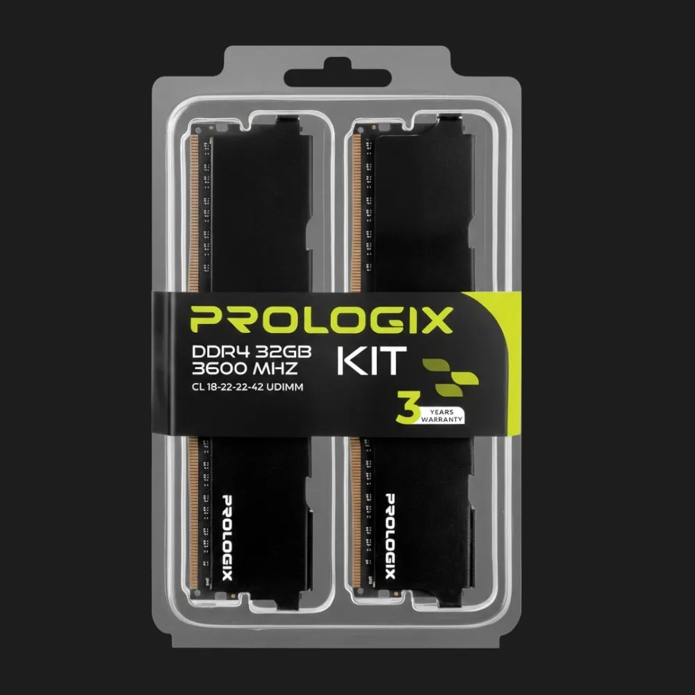 Оперативна памʼять Prologix Black DDR4 32GB 2x16GB 3600MHz (PRO32GB3600B4K)