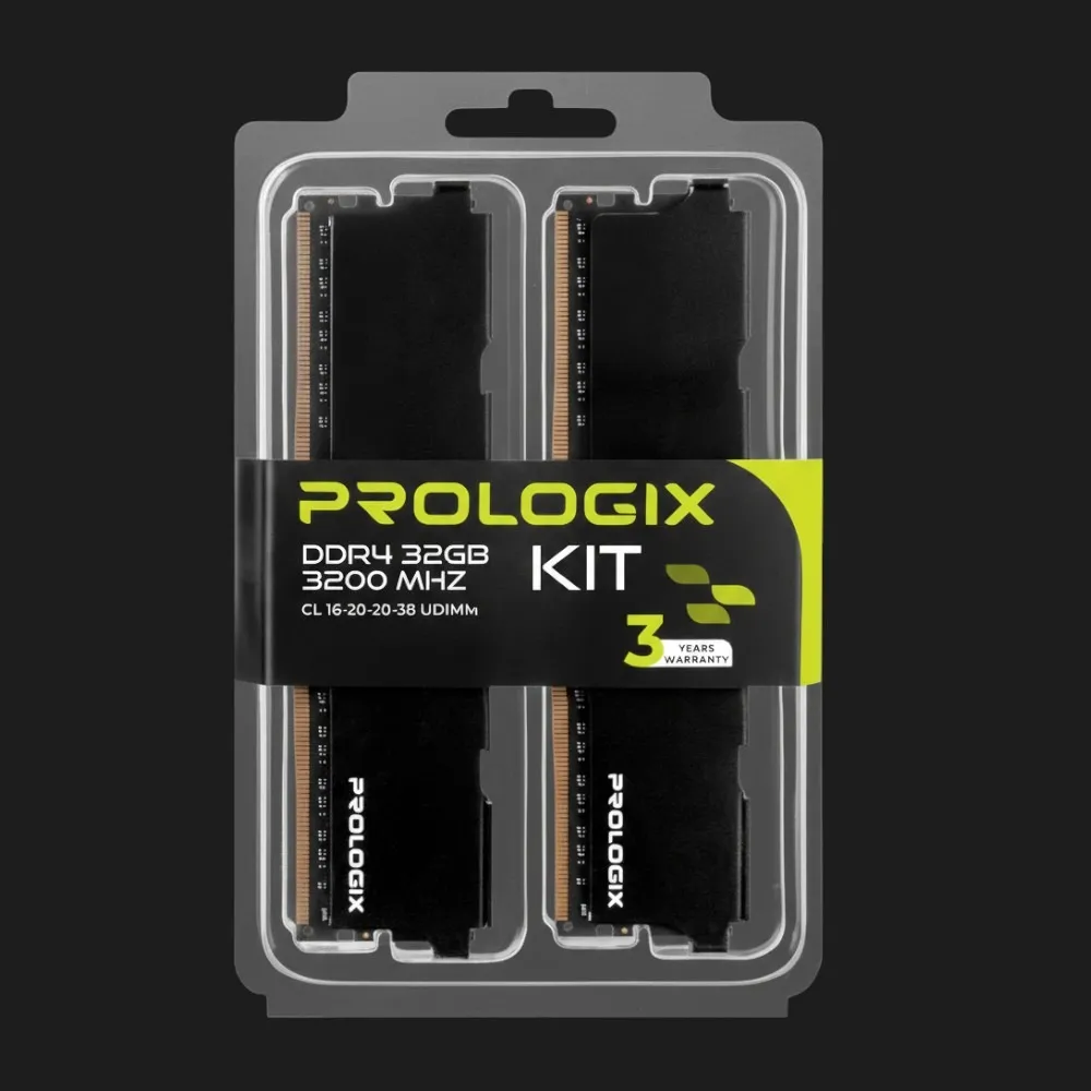 Оперативна памʼять Prologix Black DDR4 32GB 2x16GB 3200MHz (PRO32GB3200B4K)