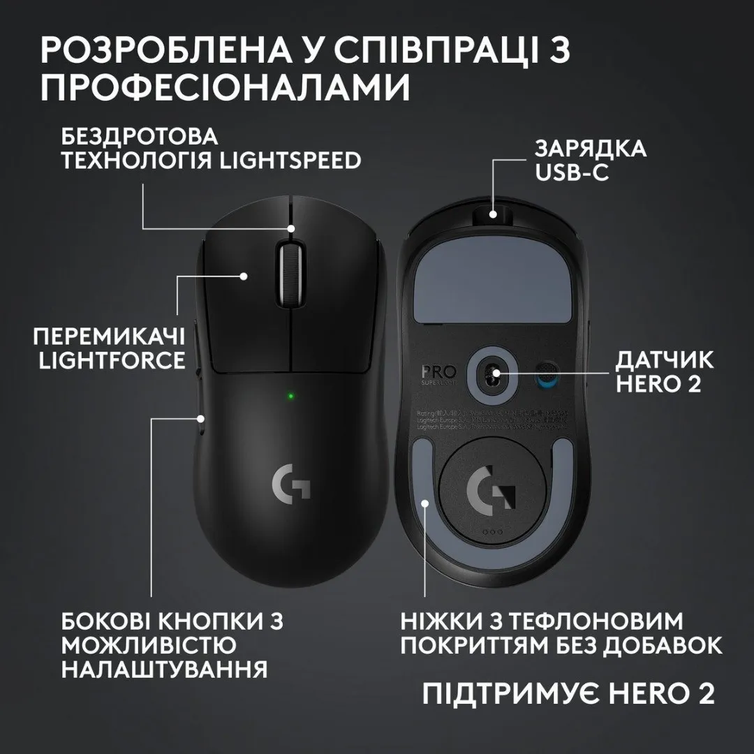 Миша Logitech G Pro X Superlight 2c Wireless (Black) (UA)
