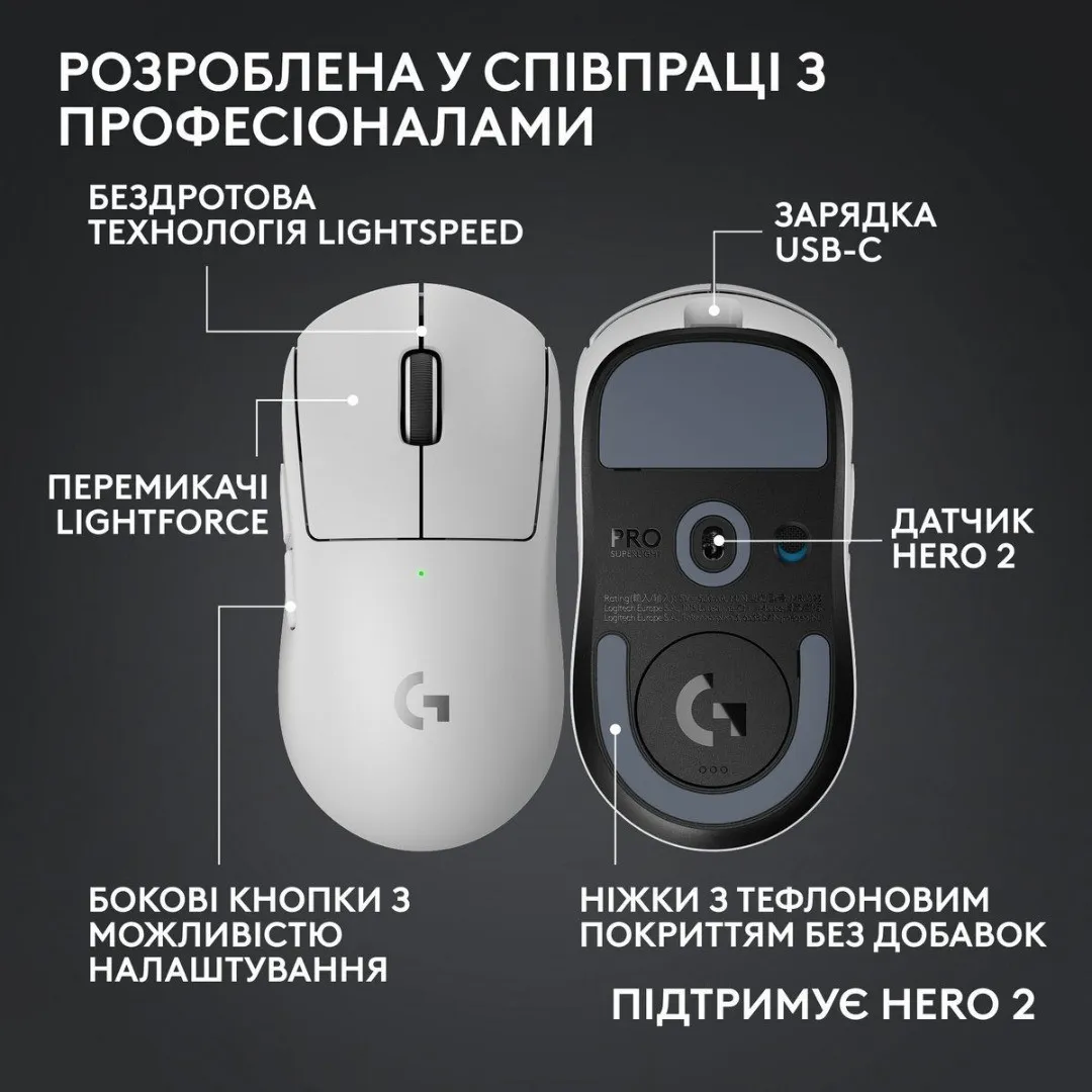 Миша Logitech G Pro X Superlight 2c Wireless (White) (UA)
