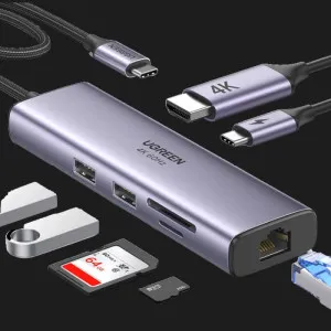 Перехідник UGREEN CM512 USB Type-C to 2xUSB3.0+HDMI+RJ45+SD&TF +PD Port Converter (Gray) (60515) в Чернівцях
