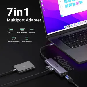 Перехідник UGREEN CM512 USB Type-C to 2xUSB3.0+HDMI+RJ45+SD&TF +PD Port Converter (Gray) (60515) в Чернівцях