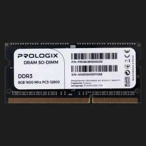 Оперативная память Prologix SO-DIMM DDR3 8GB 1x8GB 1600MHz (PRO8GB1600D3S)