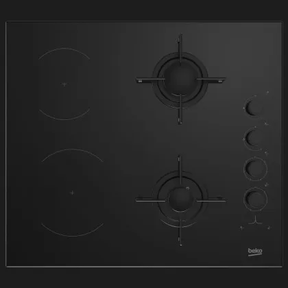 Варильна поверхня Beko комбінована (2 газ + 2 склокерам, 60см (HILM64120S) (Black)