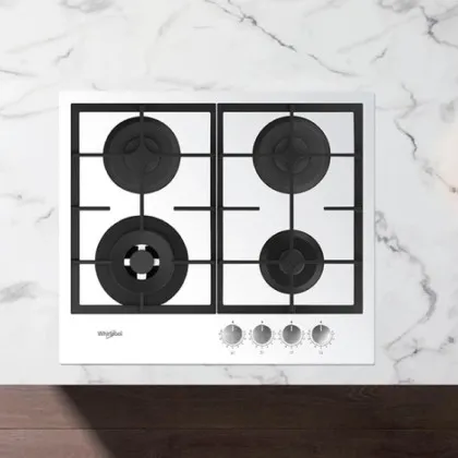 Варильна поверхня Whirlpool газова на склі, 60см, чавун (GOFL629WH) (White)