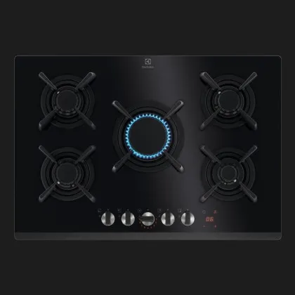 Варильна поверхня Electrolux газова на склі, 75см, чавун, Hob2Hood (KGG753753K) (Black)