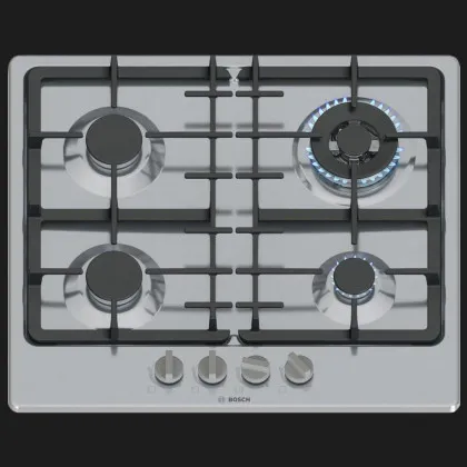 Варильна поверхня Bosch газова, 60см, чавун, WOK, (PGH6B5K90R) (Stainless Steel)