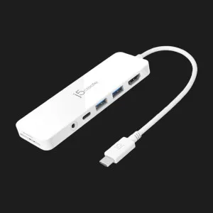Адаптер J5create USB-C 6-in-1 (2xUSB 3.1 + USB-C PD + HDMI + SD/TF + 3.5mm) (White) в Херсоне