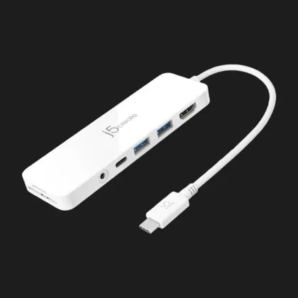 Адаптер J5create USB-C 6-in-1 (2xUSB 3.1 + USB-C PD + HDMI + SD/TF + 3.5mm) (White) в Чернігові