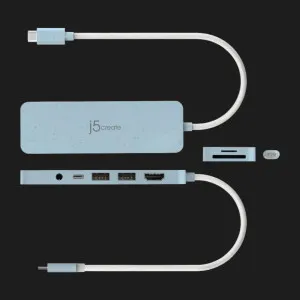Адаптер J5create USB-C 6-in-1 (2xUSB 3.2 + USB-C PD + HDMI 4K + SD/TF + 3.5mm) (Cyan) в Херсоне