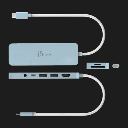 Адаптер J5create USB-C 6-in-1 (2xUSB 3.2 + USB-C PD + HDMI 4K + SD/TF + 3.5mm) (Cyan) в Чернігові