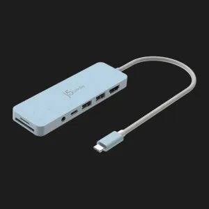 Адаптер J5create USB-C 6-in-1 (2xUSB 3.2 + USB-C PD + HDMI 4K + SD/TF + 3.5mm) (Cyan) в Херсоне