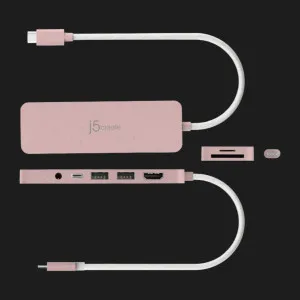 Адаптер J5create USB-C 6-in-1 (2xUSB 3.2 + USB-C PD + HDMI 4K + SD/TF + 3.5mm) (Rose) в Херсоне