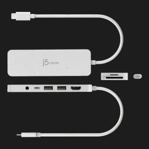 Адаптер J5create USB-C 6-in-1 (2xUSB 3.2 + USB-C PD + HDMI 4K + SD/TF + 3.5mm) (White) в Херсоне