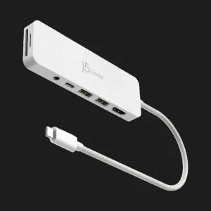 Адаптер J5create USB-C 6-in-1 (2xUSB 3.2 + USB-C PD + HDMI 4K + SD/TF + 3.5mm) (White) в Херсоне