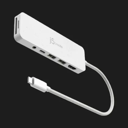 Адаптер J5create USB-C 6-in-1 (2xUSB 3.2 + USB-C PD + HDMI 4K + SD/TF + 3.5mm) (White) в Чернігові