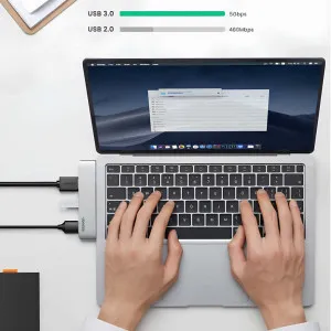 Переходник UGREEN CM251 5-in-2 Dual USB Type-C to 3x USB 3.0 + HDMI + USB Type-C (Space Gray) в Херсоне