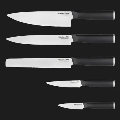 Набор ножей с подставкой KitchenAid Classic 5 предметов и точилки (Black) (KE5PSTANOBG)