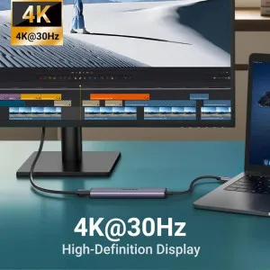 USB-хаб UGREEN CM478 USB-C (HDMI 4K 30Hz+USB 3.0+2xUSB 2.0 A+PD) (Space Gray) (15495) в Херсоне