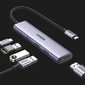 USB-хаб UGREEN CM478 USB-C (HDMI 4K 30Hz+USB 3.0+2xUSB 2.0 A+PD) (Space Gray) (15495) в Херсоне