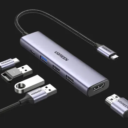 USB-хаб UGREEN CM478 USB-C (HDMI 4K 30Hz+USB 3.0+2xUSB 2.0 A+PD) (Space Gray) (15495)