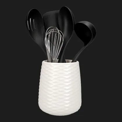 Набор кухонных принадлежностей с керамической подставкой KitchenAid Classic 6 предметов (Black/White) (KQG561BXOBE)