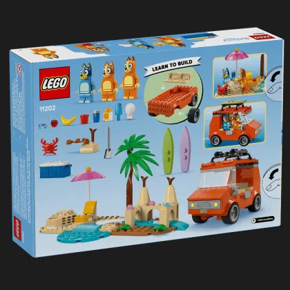 Конструктор LEGO Bluey Пляж и семейная поездка на автомобили Блуи (11202)