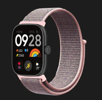Ремешок нейлоновый для Xiaomi Smart Band 10 Pro/9 Pro/8 Pro/Redmi Watch 6/5/4 (Gray/Pink)