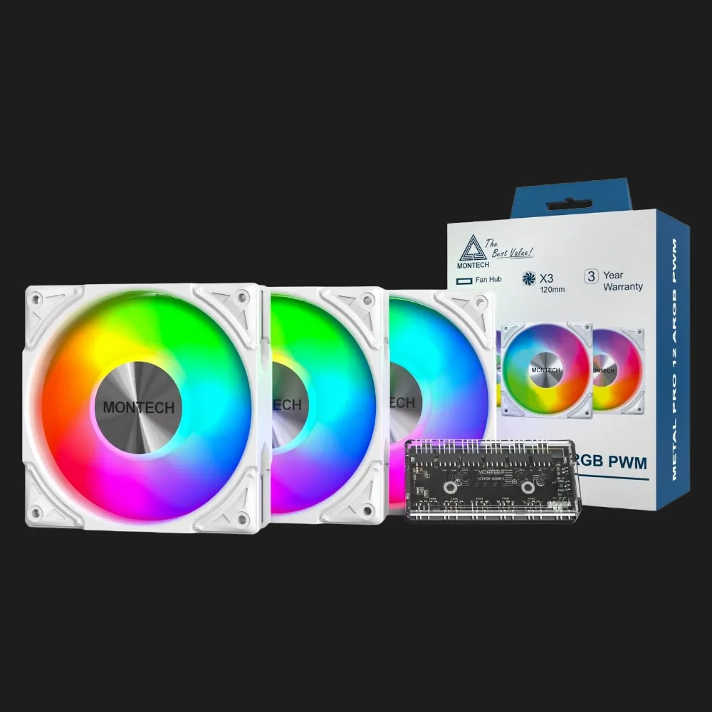 Вентилятор Montech Metal Pro 12 ARGB KIT x3 120 (White) (METALPRO12 ARGB 3PACK (W))