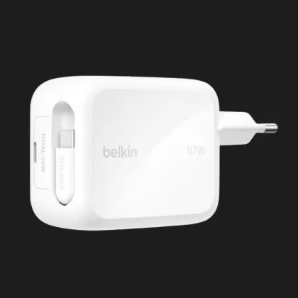Блок живлення Belkin 67Вт USB-C PD, PPS, вбудований кабель USB-C (White) в Києві