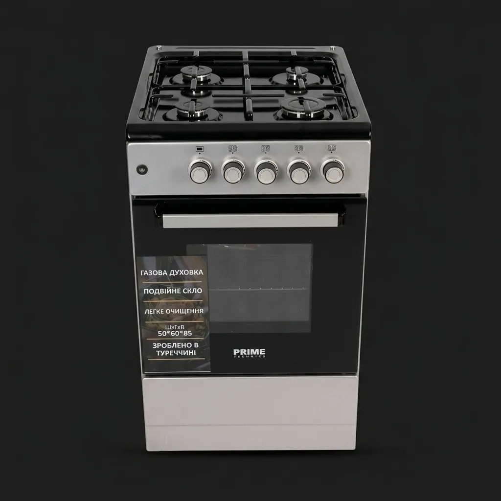 Плита газовая PRIME TECHNICS 50 см, (PSG 54002 B) (Grey/Black) 