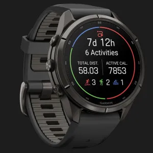 Garmin Fenix 9 Pro 43mm LTE AMOLED Sapphire Carbon Gray DLC Titanium with Black/Pebble Gray Silicone Band