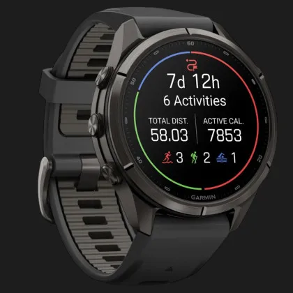 Garmin Fenix 9 Pro 43mm AMOLED Sapphire Carbon Gray DLC Titanium with Black/Pebble Gray Silicone Band