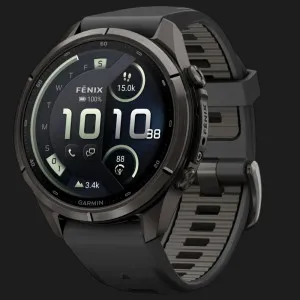 Garmin Fenix 9 Pro 43mm LTE AMOLED Sapphire Carbon Gray DLC Titanium with Black/Pebble Gray Silicone Band