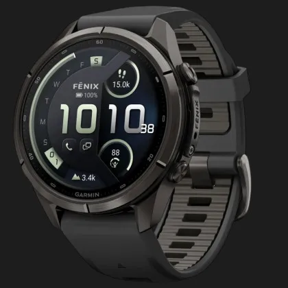 Garmin Fenix 9 Pro 43mm LTE AMOLED Sapphire Carbon Gray DLC Titanium with Black/Pebble Gray Silicone Band