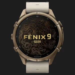 Garmin Fenix 9 Pro 43mm LTE AMOLED Sapphire Autumn Gold Titanium with Bone Leather Band