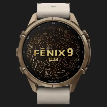 Garmin Fenix 9 Pro 43mm LTE AMOLED Sapphire Autumn Gold Titanium with Bone Leather Band