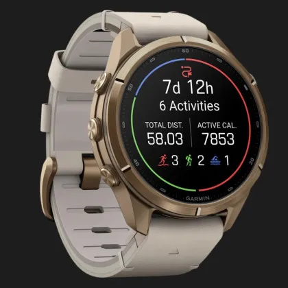 Garmin Fenix 9 Pro 43mm LTE AMOLED Sapphire Autumn Gold Titanium with Bone Leather Band