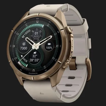 Garmin Fenix 9 Pro 43mm LTE AMOLED Sapphire Autumn Gold Titanium with Bone Leather Band