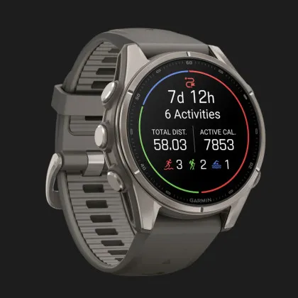 Garmin Fenix 9 43mm AMOLED Sapphire Titanium with Pebble Gray Silicone Band