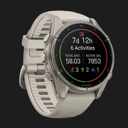 Garmin Fenix 9 43mm AMOLED Sapphire Titanium with Fog Gray Silicone Band