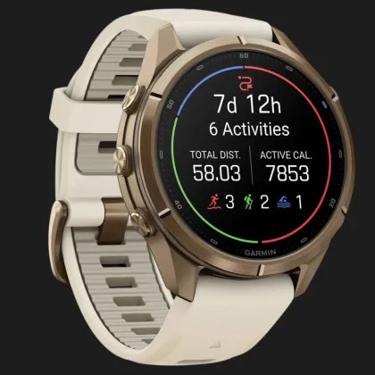 Garmin Fenix 9 Pro 43mm AMOLED Sapphire Autumn Gold Titanium with Cream/French Gray Silicone Band