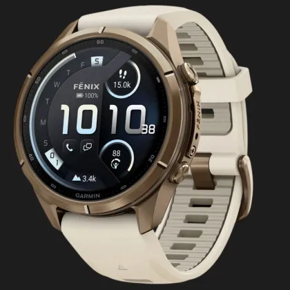 Garmin Fenix 9 Pro 43mm LTE AMOLED Sapphire Autumn Gold Titanium with Cream/French Gray Silicone Band