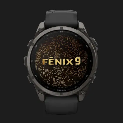 Garmin Fenix 9 47mm AMOLED Sapphire Carbon Gray DLC Titanium with Black Silicone Band